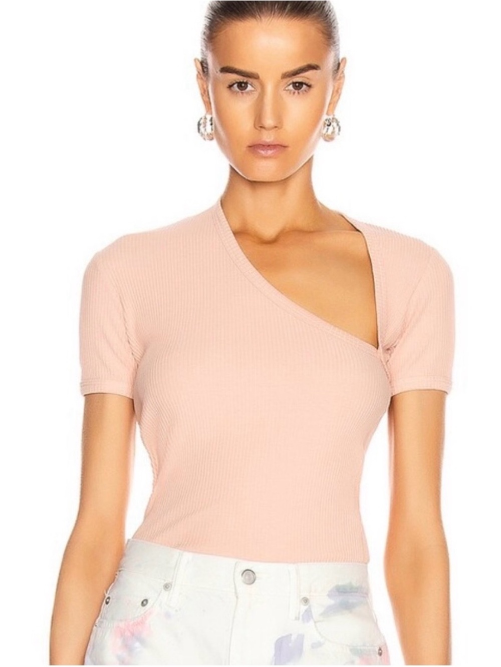 John Elliott Peach Asymmetrical One Shoulder Tee Size S | Minimalist Designer